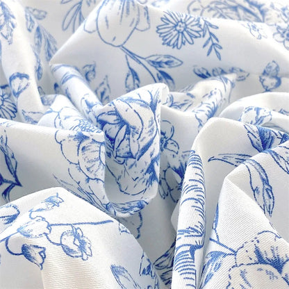 Blue Floral Frilly Duvet Set
