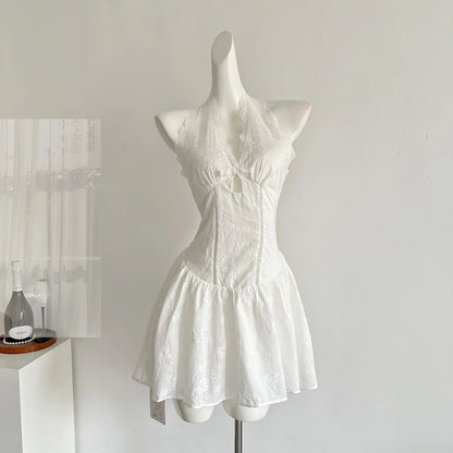 Yellow Lace Halter Mini Sundress