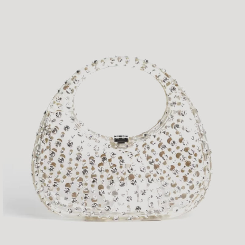 transparent acrylic mini handbag with diamonds