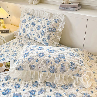 Floral Quilted Ruffle Bedding Set