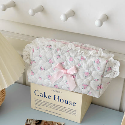 Pink Floral Lace Small Makeup Bag