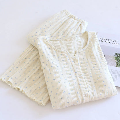 Women Pajamas with padded cups Spring summer Sleepwear Female 2 Piece Set Nightwear floral print Lady Pyjamas Loungewear Creative Femininity