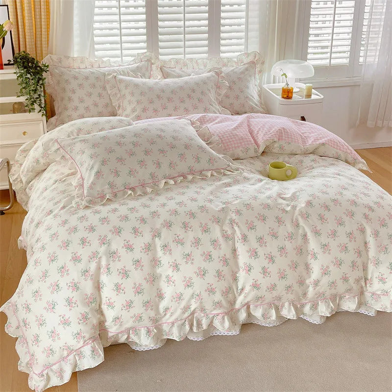 Pink Floral Coquette Duvet Set