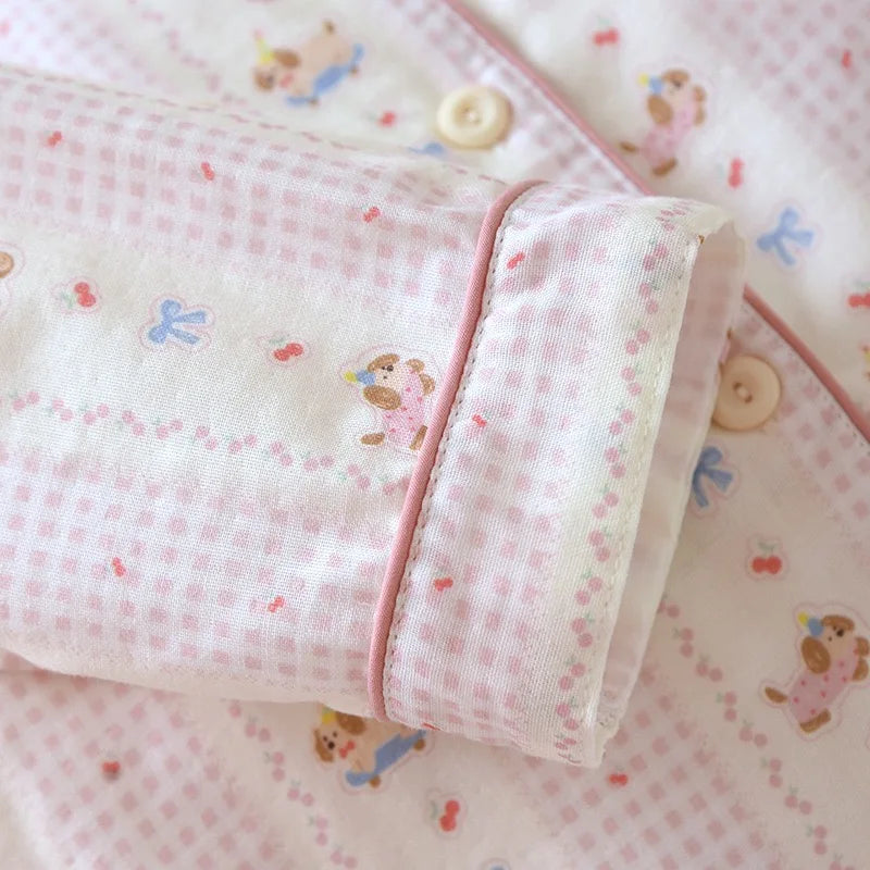 Women's Pink Teddybear & Bow Pyjama Set