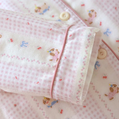 Women's Pink Teddybear & Bow Pyjama Set
