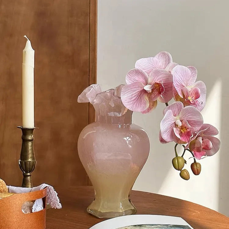 Pink & Gold Ruffle Flute Vase
