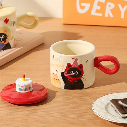 Cat Birthday Cake Mug Set
