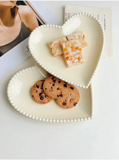 Cream Heart Shape Ceramic Plates