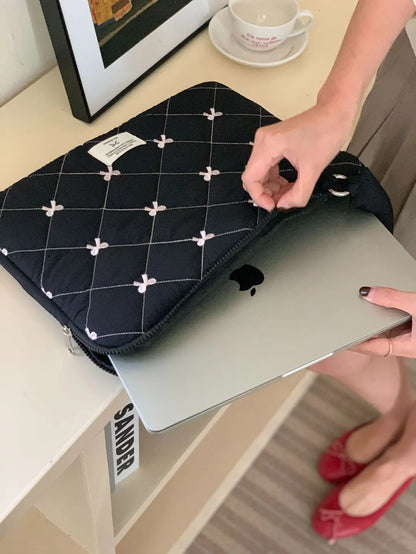 Pink Bow Quilted Laptop Bag