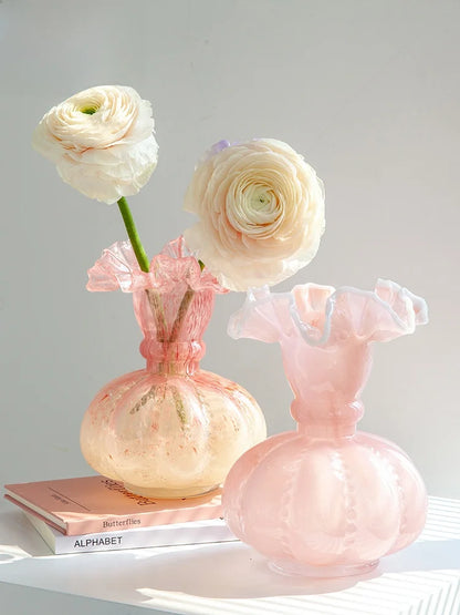 Pink Ruffled Lace Glass Vase