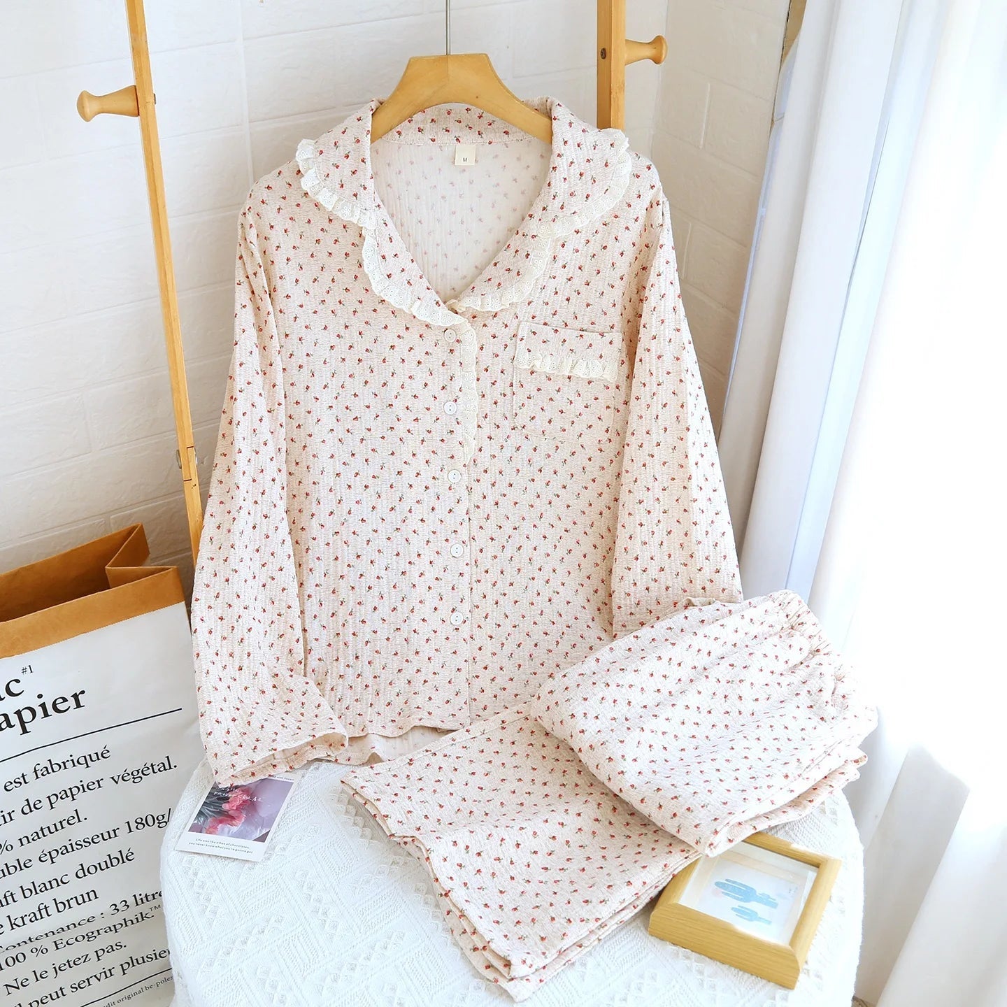 Romantic Floral Lace Pyjama Set Creative Femininity