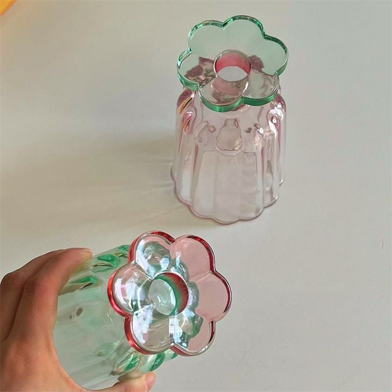 Flower Shape Drinking Glass - Pink/Green