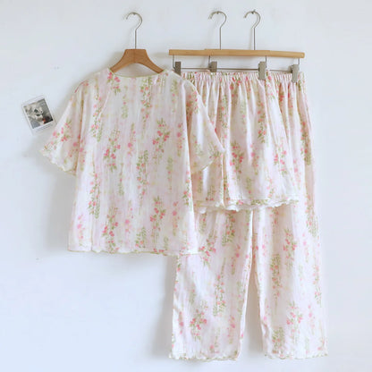 3 Piece Pink & Green Floral Pj Set