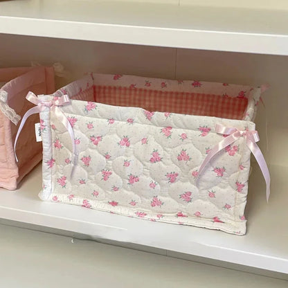 Pink Quilted Fabric Square Storage Baskets