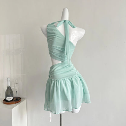 Mint Green Flower Motif Mini Dress