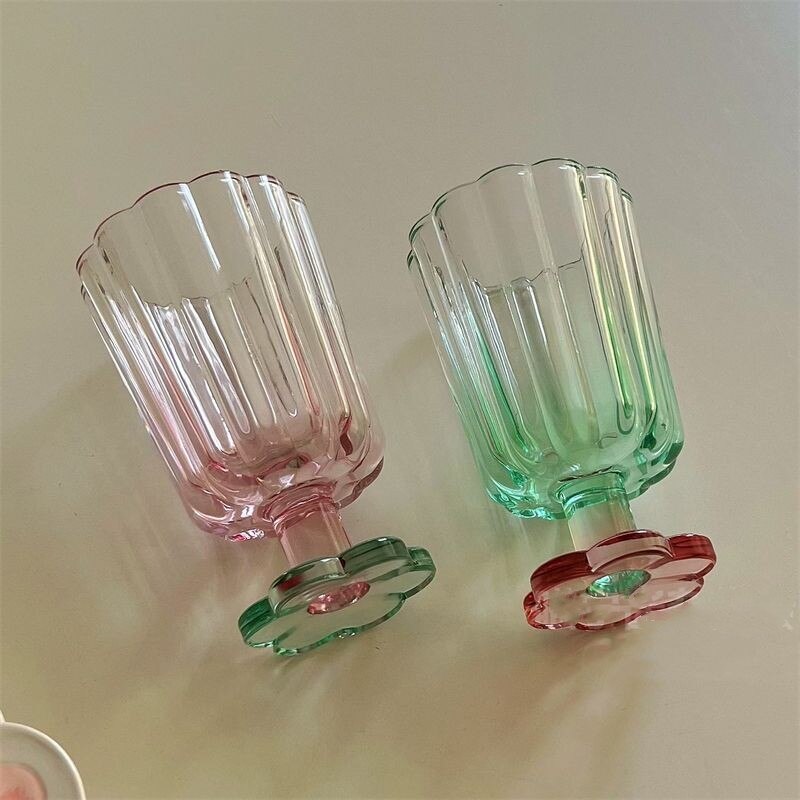 Flower Shape Drinking Glass - Pink/Green