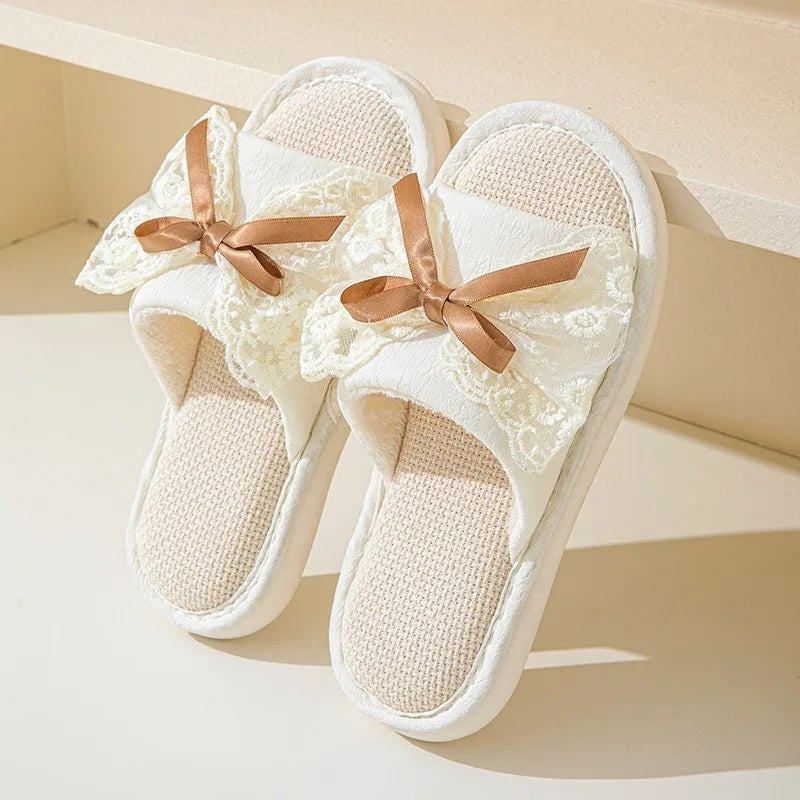 Lace Bow Slider Slippers