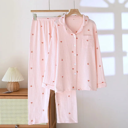 Women's Pink & Red Cherry Cotton Pjs