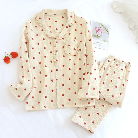 Strawberry Print Cotton Pjs