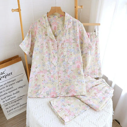 Cotton Floral & Bunny Print Pyjamas Set