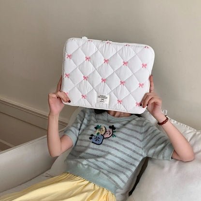 Pink Bow Quilted Laptop Bag