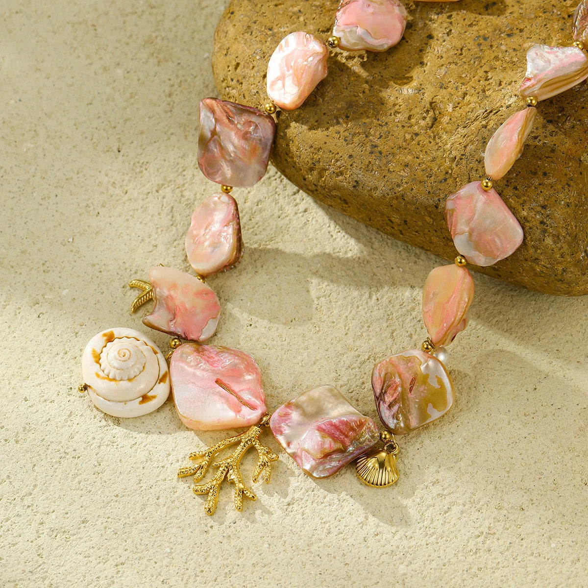 Pink & Gold Conch Shell Necklace Set