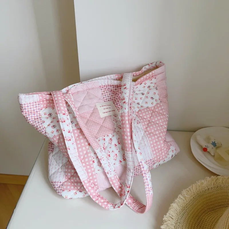 Pink Patchwork Quilted Tote Bag