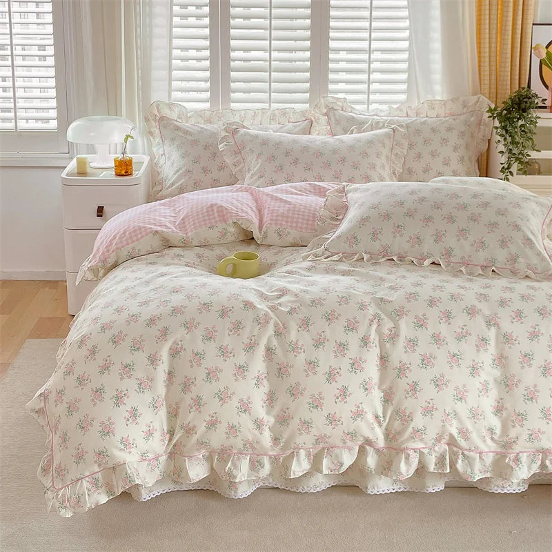 Pink Floral Coquette Duvet Set