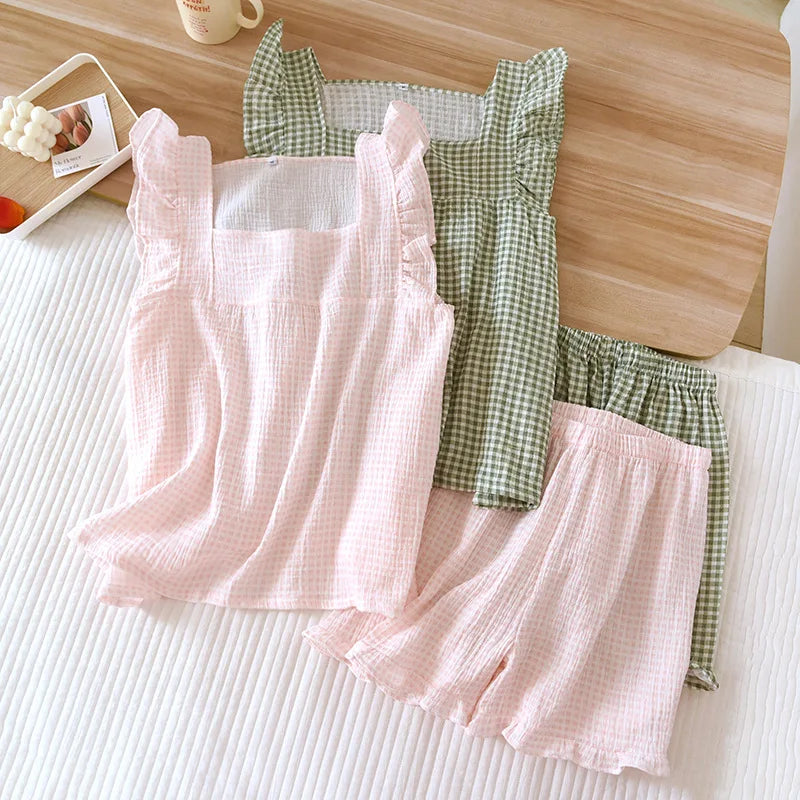 Plaid Short Pj Set - Pink/Green