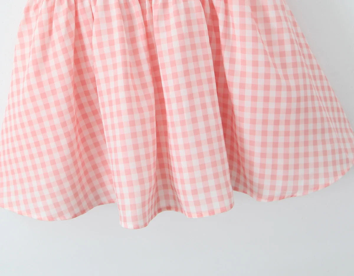 Pink Plaid Milkmaid Mini Dress