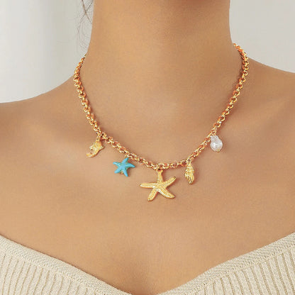 Turquoise & Gold Starfish Necklace