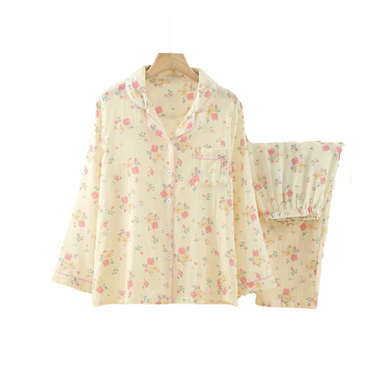 Perfect Floral Cotton Pyjamas With Pink Piping