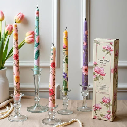 Tall thin handprinted candles 
