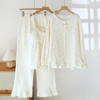 White pyjama set with pink dainty flowers