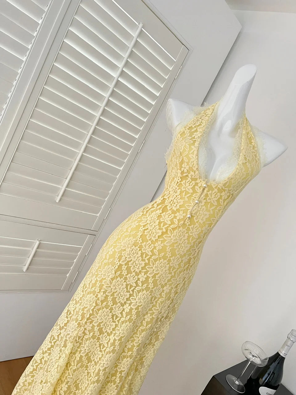 Yellow lace vintage style maxi dress