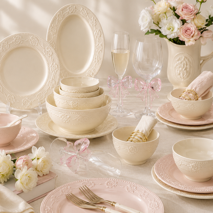 Pink & Cream Embossed Dinnerware Set Creative Femininity