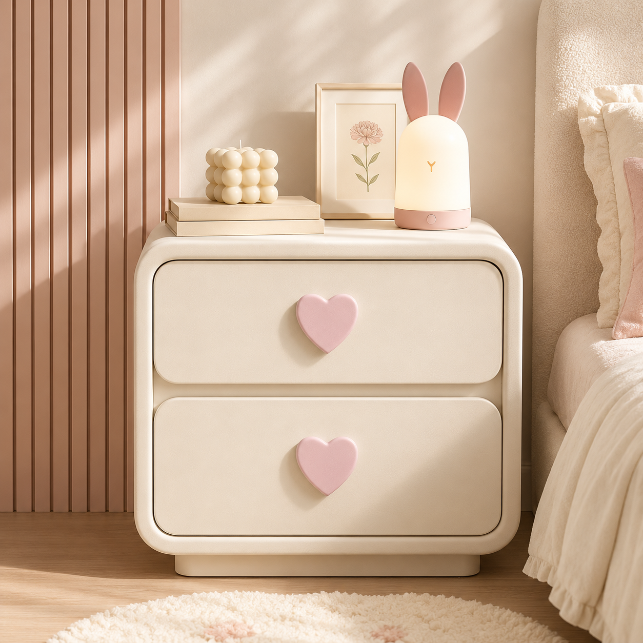 Pink Heart Bedside Table Creative Femininity