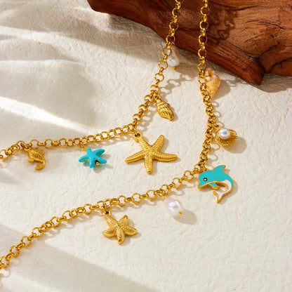 blue and gold starfish necklace 