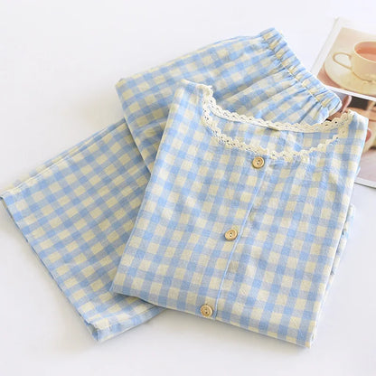 blue gingham cotton pjs 