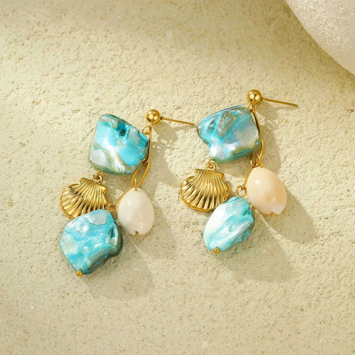 blue stone shell earrings 