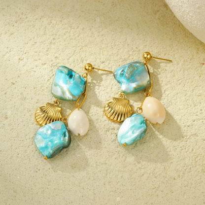 blue stone shell earrings 