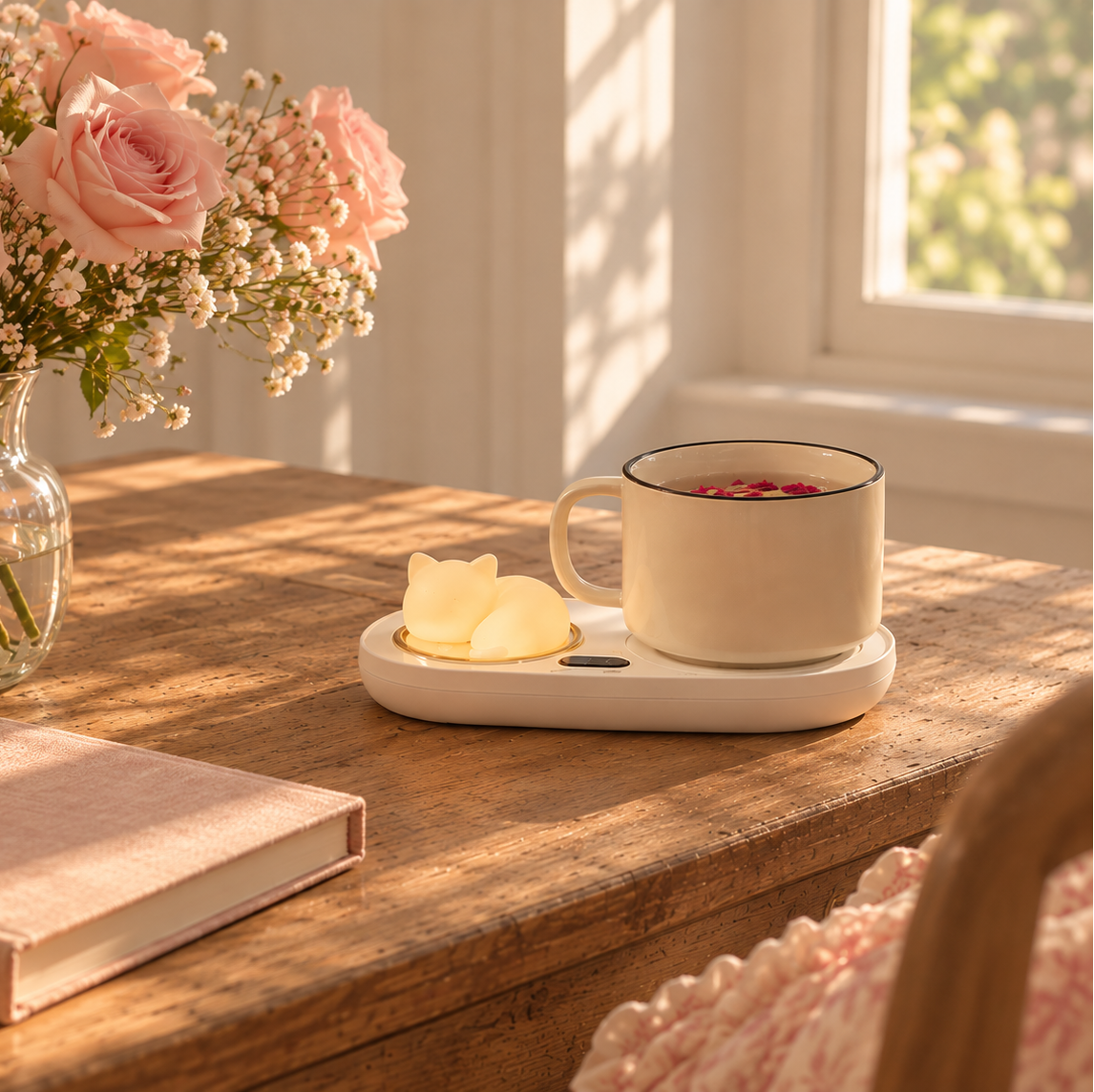 cat night light with coffee warmer 