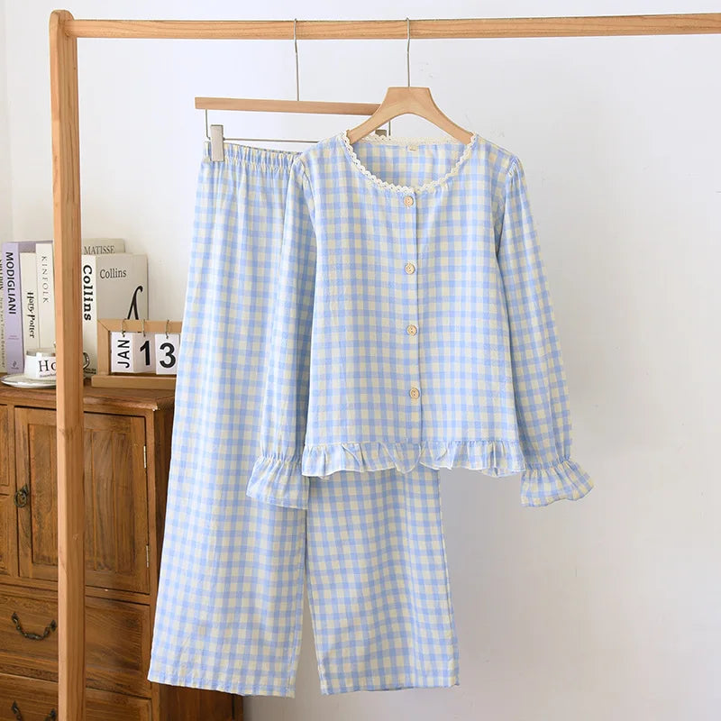 cotton blue check pjs 