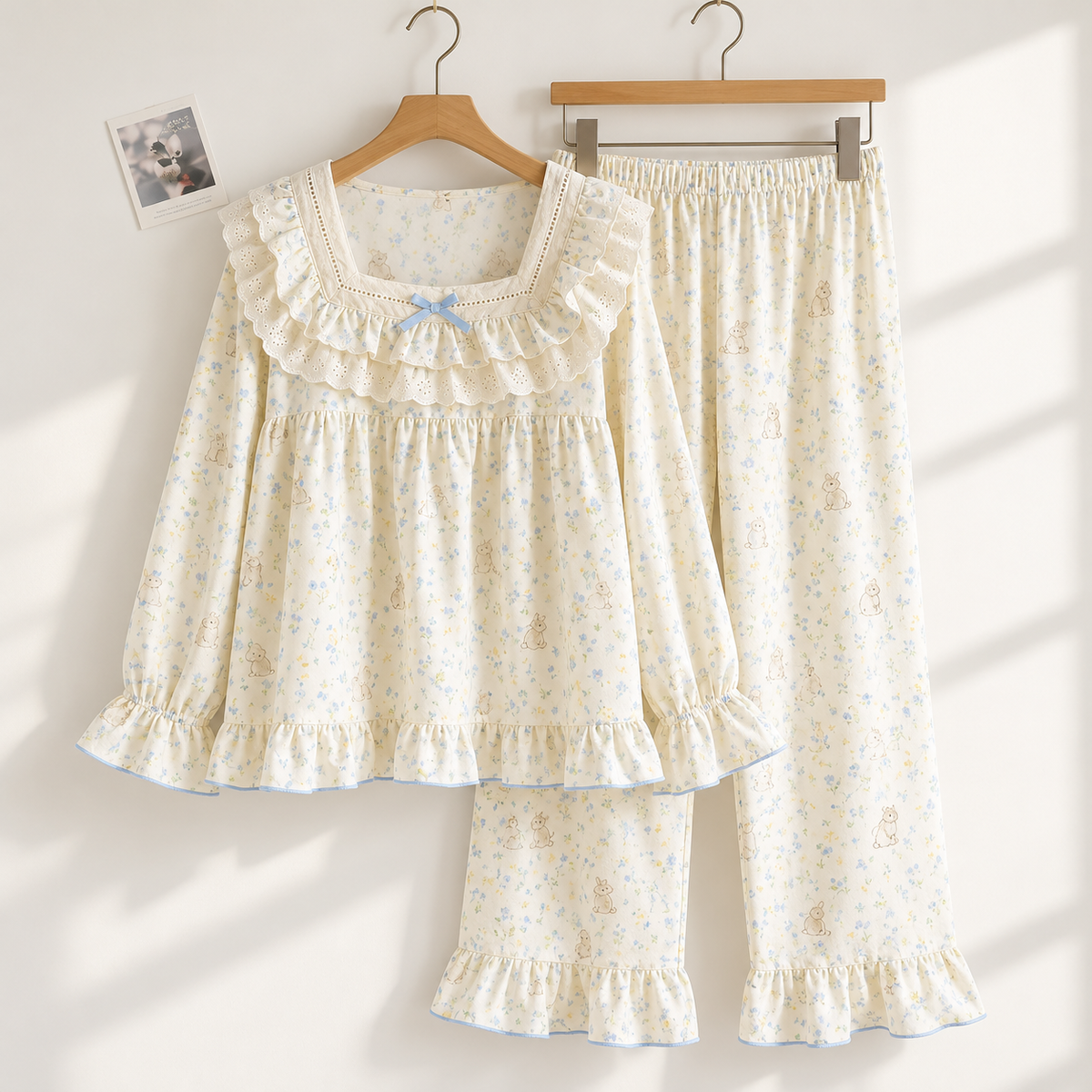 Frilly Floral Cotton Pyjama Set Creative Femininity