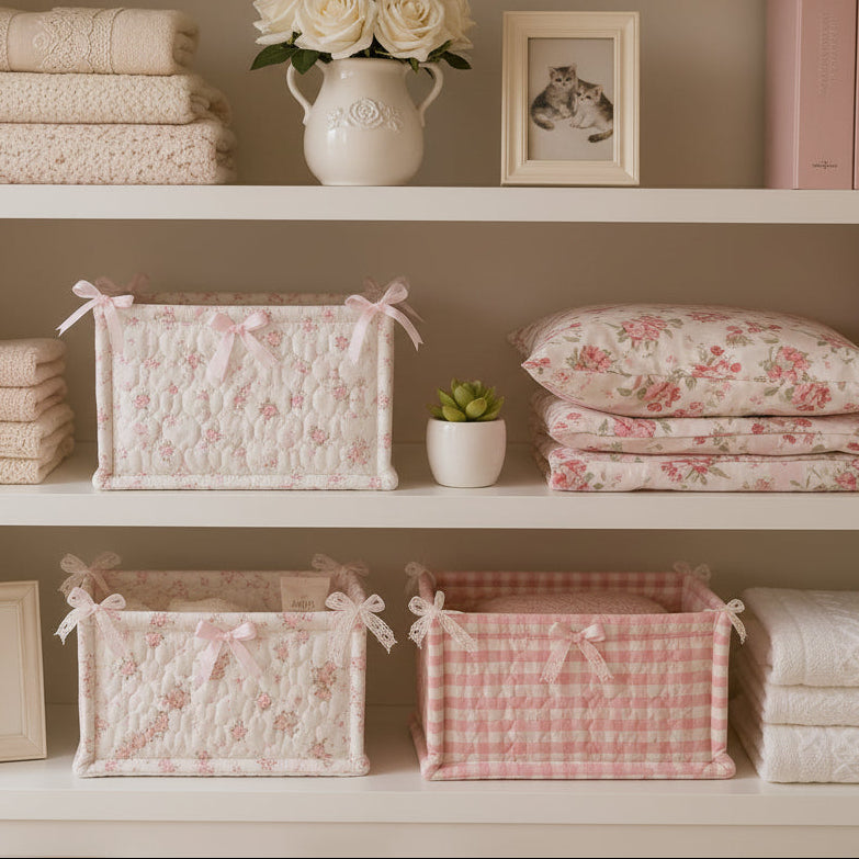 Pink Square Quilted Storage Baskets Creative Femininity