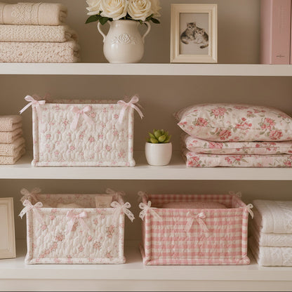 Pink Square Quilted Storage Baskets Creative Femininity