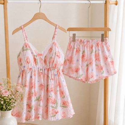 Pink Cotton Coquette Camisole Pjs CreativeFemininity