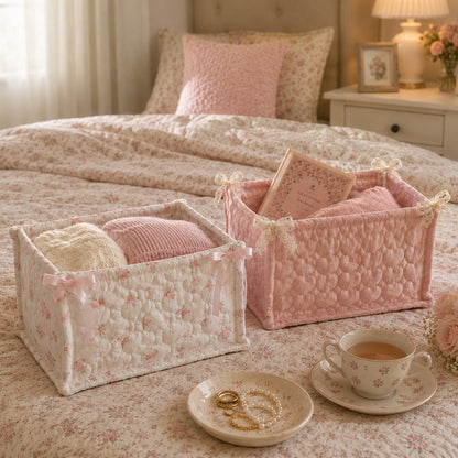 Pink Square Quilted Storage Baskets Creative Femininity