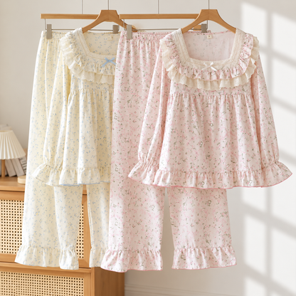 Frilly Floral Cotton Pyjama Set Creative Femininity