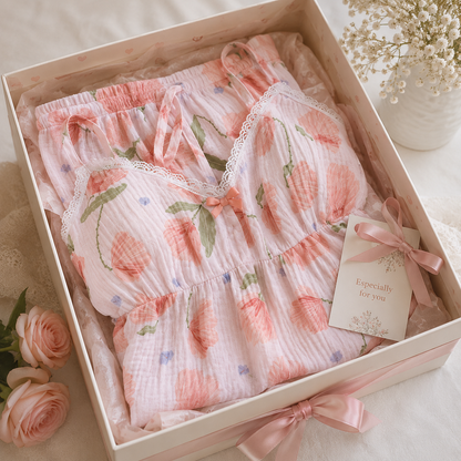 Pink Cotton Coquette Camisole Pjs CreativeFemininity